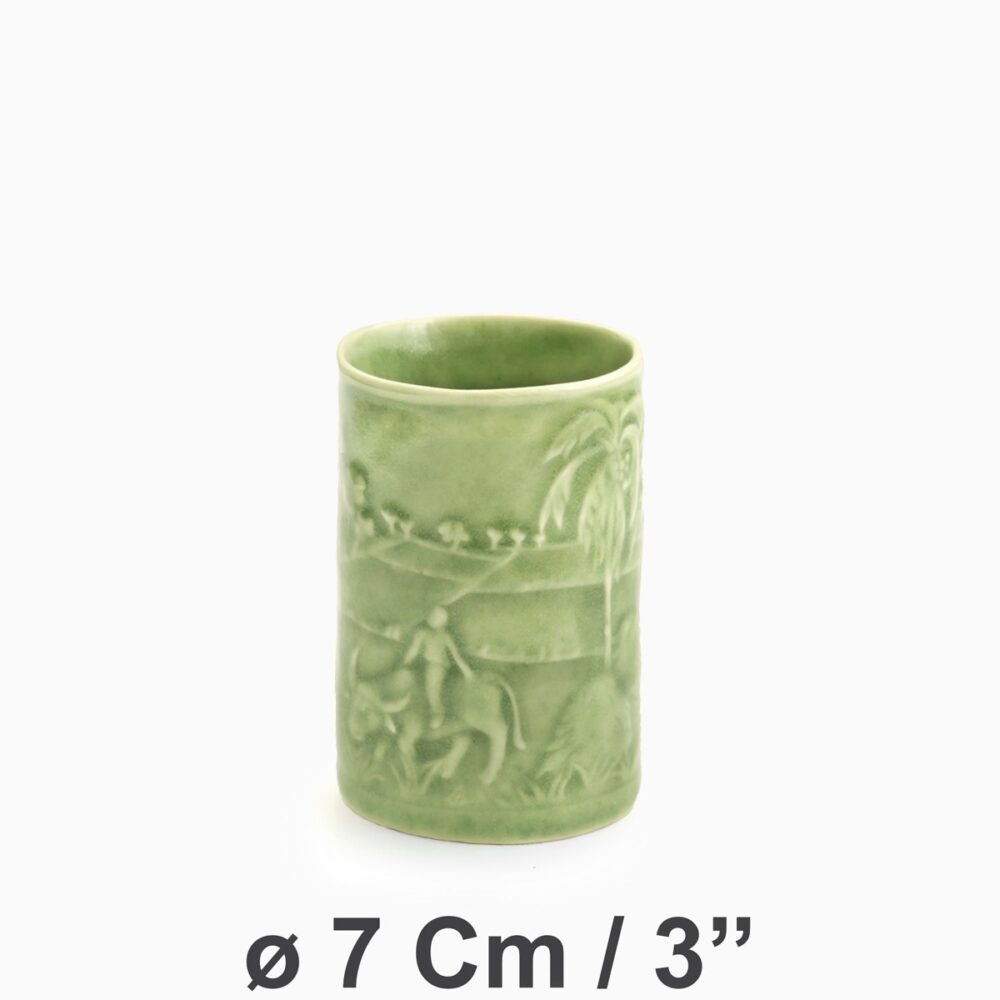Rice Field with Buffalo Mug ø7Cm/3" | Light Green Celadon - Image 2