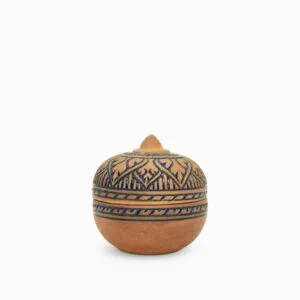 Handmade Khmer Balm Box with natural and blue glaze and lotus motifs