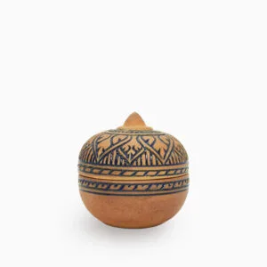 Handmade Khmer Balm Box with natural and blue glaze and lotus motifs