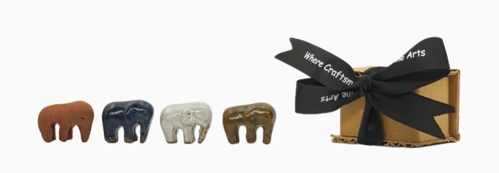Earthy tones from our glaze archive collection applied on mini elephants